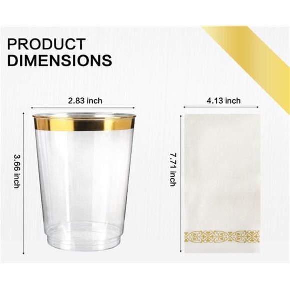 175 Piece Gold Dinnerware Set - 50 Gold Rim Plastic Plates - 25 Gold Silverware - Picture 4 of 8